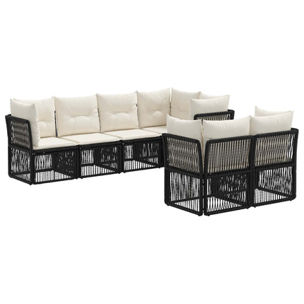 Havesofa Sæt 7 stk. 7-Antal sæder Sort polyrattan