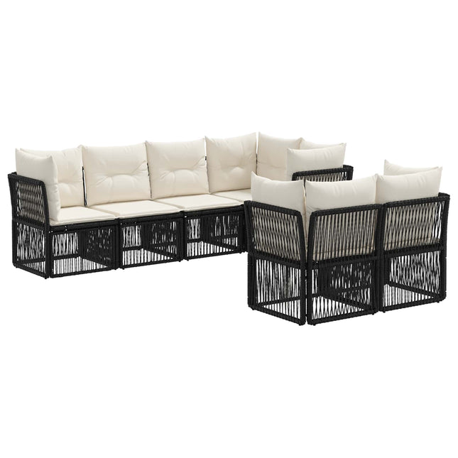 Havesofa Sæt 7 stk. 7-Antal sæder Sort polyrattan