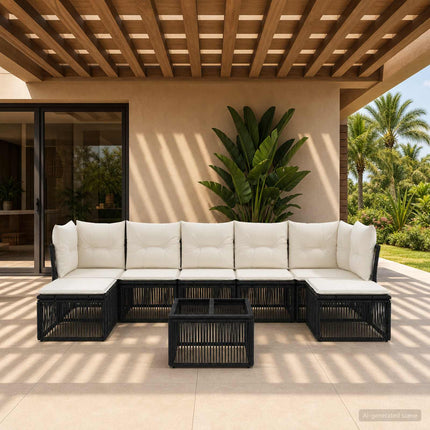 Havesofa Sæt 8 stk. Sort polyrattan