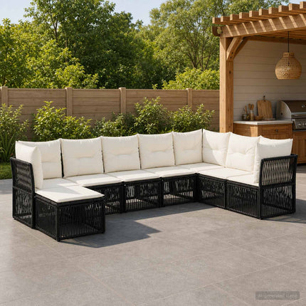 Havesofa Sæt 8 stk. Sort polyrattan