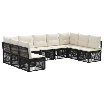 Havesofa Sæt 9 stk. Sort polyrattan
