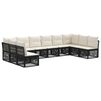 Havesofa Sæt 10 stk. Sort polyrattan