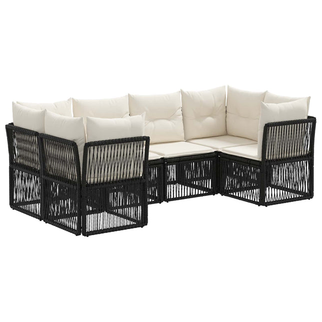 Havesofa Sæt 6 stk. 6-Antal sæder Sort polyrattan