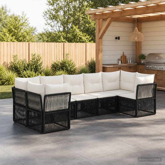 Havesofa Sæt 7 stk. 7-Antal sæder Sort polyrattan