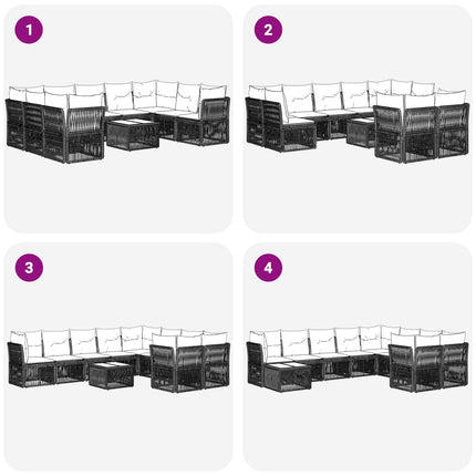 Havesofa Sæt 10 stk. Sort polyrattan