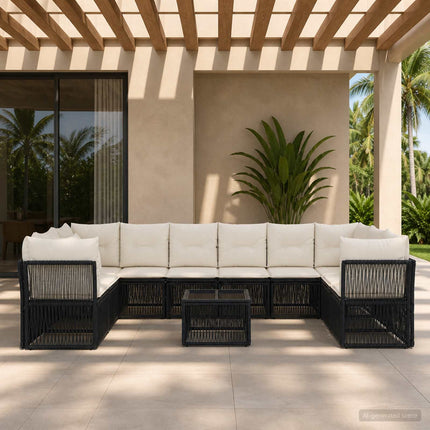 Havesofa Sæt 11 stk. Sort polyrattan