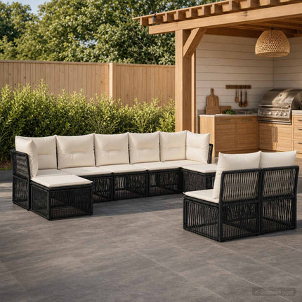 Havesofa Sæt 9 stk. Sort polyrattan