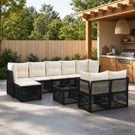 Havesofa Sæt 10 stk. Sort polyrattan