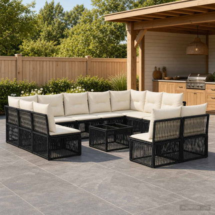 Havesofa Sæt 12 stk. Sort polyrattan