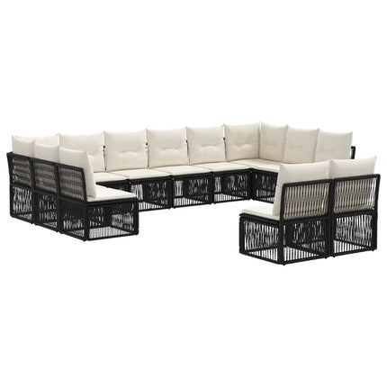 Havesofa Sæt 12 stk. Sort polyrattan