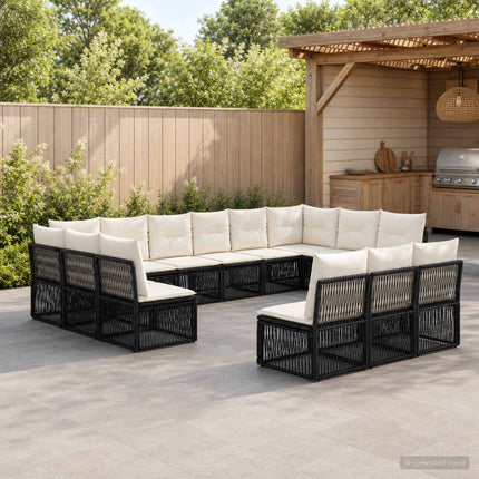 Havesofa Sæt 13 stk. Sort polyrattan