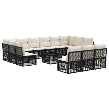 Havesofa Sæt 14 stk. Sort polyrattan