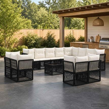 Havesofa Sæt 13 stk. Sort polyrattan