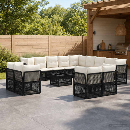 Havesofa Sæt 14 stk. Sort polyrattan