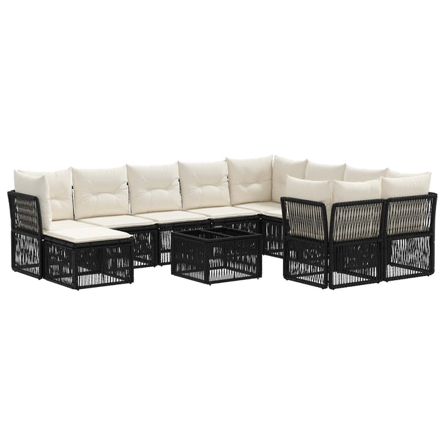 Havesofa Sæt 11 stk. Sort polyrattan