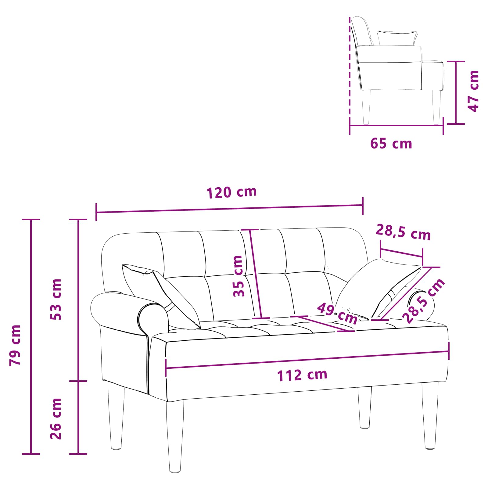 Lænestol med knap tufting Sort 120 x 65 x 79 cm Stof