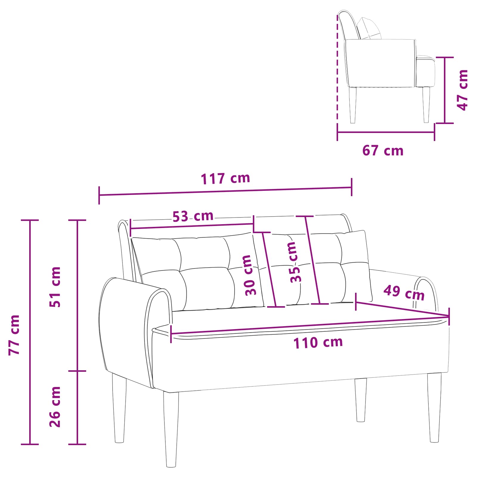Lænestol med knap tufting Sort 117 x 67 x 77 cm Bouclé