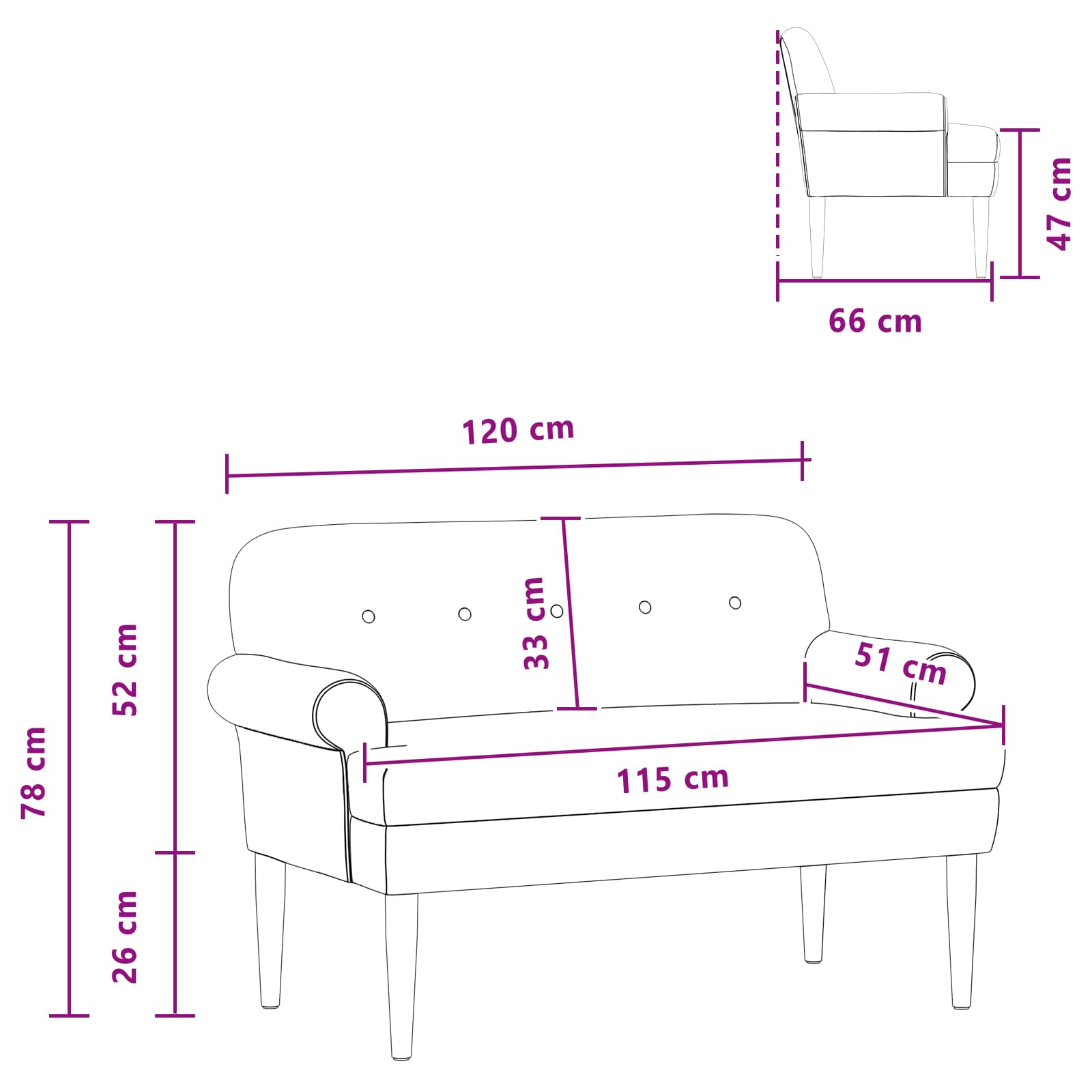 Lænestol med knap tufting Sort 120 x 66 x 78 cm Velour (V)