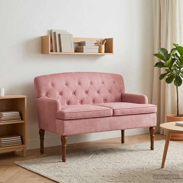 Lænestol med knap tufting Lyserød 111 x 65 x 79 cm Fløjl