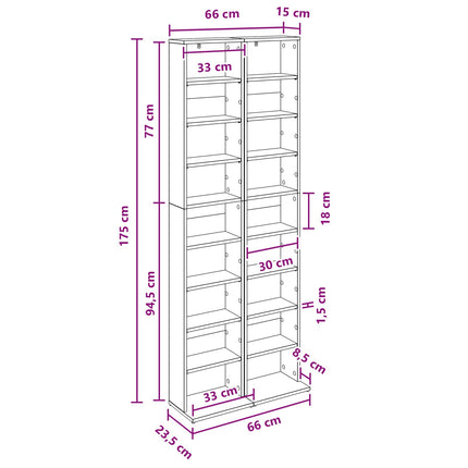 CD Skab 2 stk. Sort eg 33 x 23,5 x 175 cm Konstrueret træ