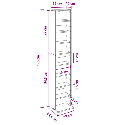 CD Skab Sonoma-eg 33 x 23,5 x 175 cm Konstrueret træ