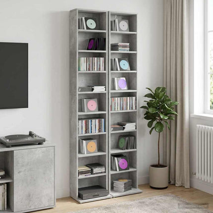 CD Skab 2 stk. Betongrå 33 x 23,5 x 175 cm Konstrueret træ