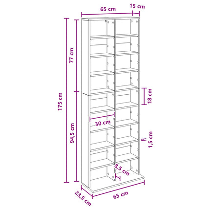 CD Skab Betongrå 65 x 23,5 x 175 cm Konstrueret træ