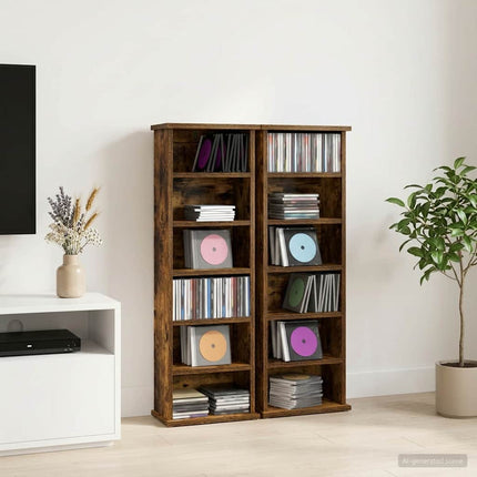CD Skab 2 stk. Røget eg 60 x 17 x 92 cm Konstrueret træ