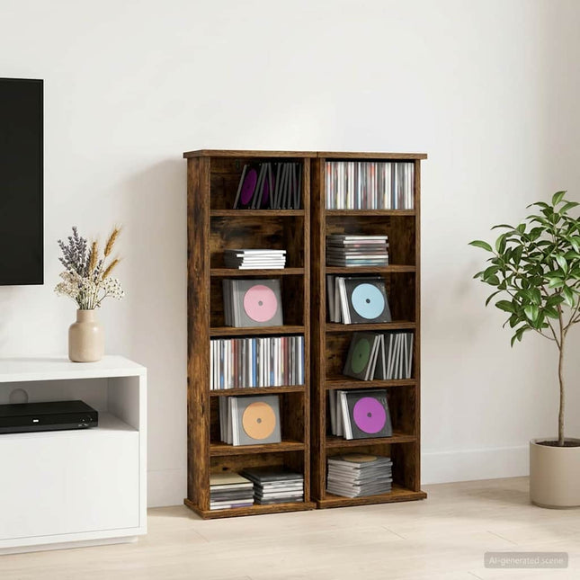 CD Skab 2 stk. Røget eg 60 x 17 x 92 cm Konstrueret træ