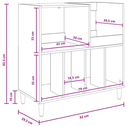 Pladespillerstand Egetræ 82 x 39,5 x 82,5 cm Konstrueret træ