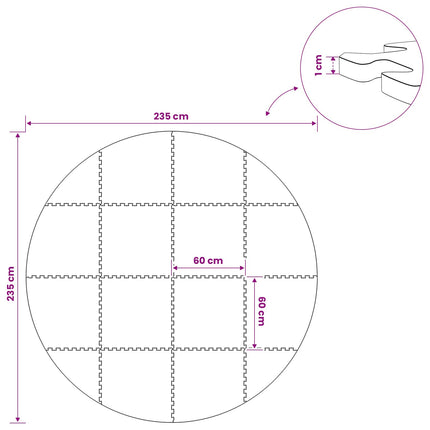 Poolbundmåtte 16 stk. Ø 235 cm Rund EVA skum Sort