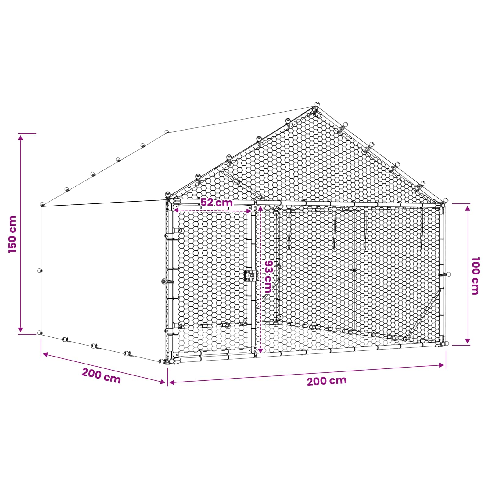 Hønsegård med tag Sølv 200 x 200 x 150 cm Galvaniseret stål