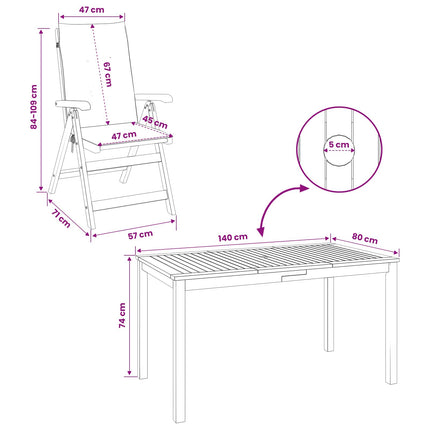 5-Piece Garden Dining Set Naturfarvet Massivt Akacietræ