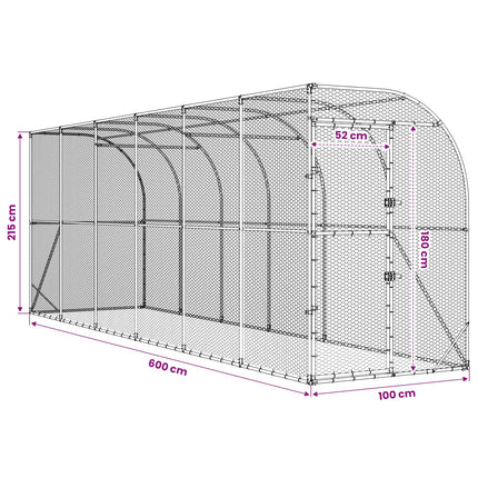 Hønsehus Mod Væg Sølv 600 x 150 x 215 cm Galvaniseret stål