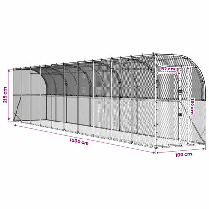 Hønsehus Mod Væg Sølv 600 x 150 x 215 cm Galvaniseret stål