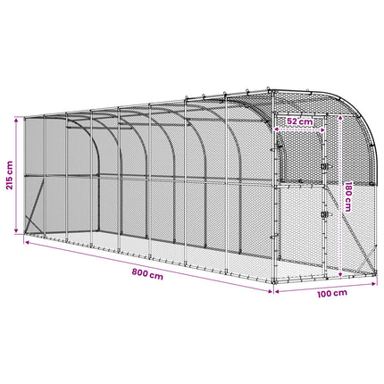 Hønsehus Mod Væg Sølv 800 x 100 x 215 cm Galvaniseret stål