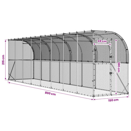 Hønsehus Mod Væg Sølv 600 x 150 x 215 cm Galvaniseret stål