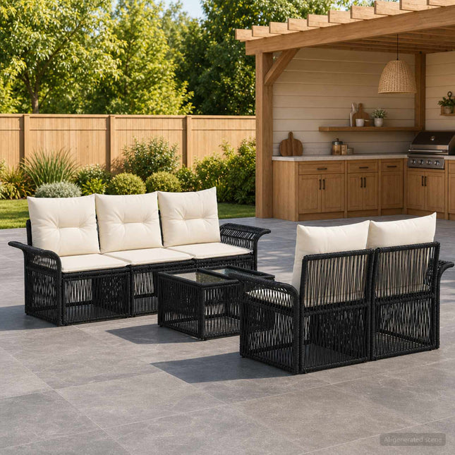 Havesofa Sæt 6 stk. Sort polyrattan