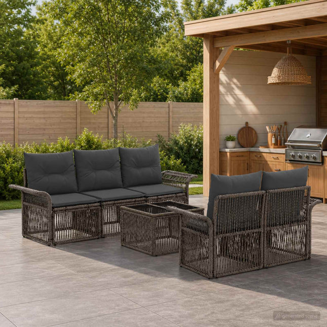 Havesofa Sæt 6 stk. Grå polyrattan