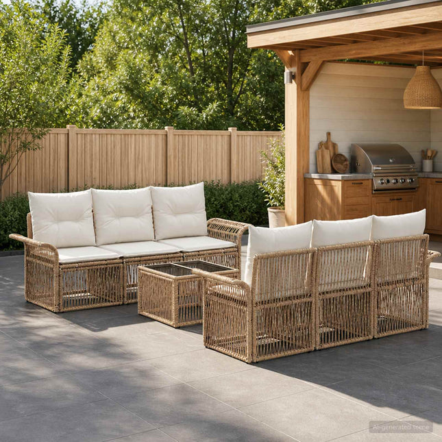 Havesofa Sæt 7 stk. Beige polyrattan