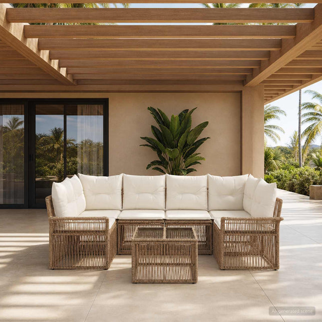 Havesofa Sæt 7 stk. Beige polyrattan