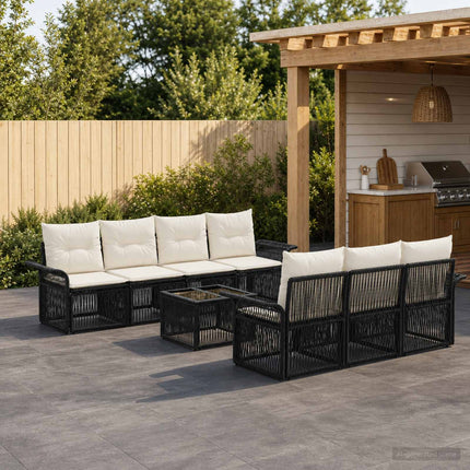 Havesofa Sæt 8 stk. Sort polyrattan