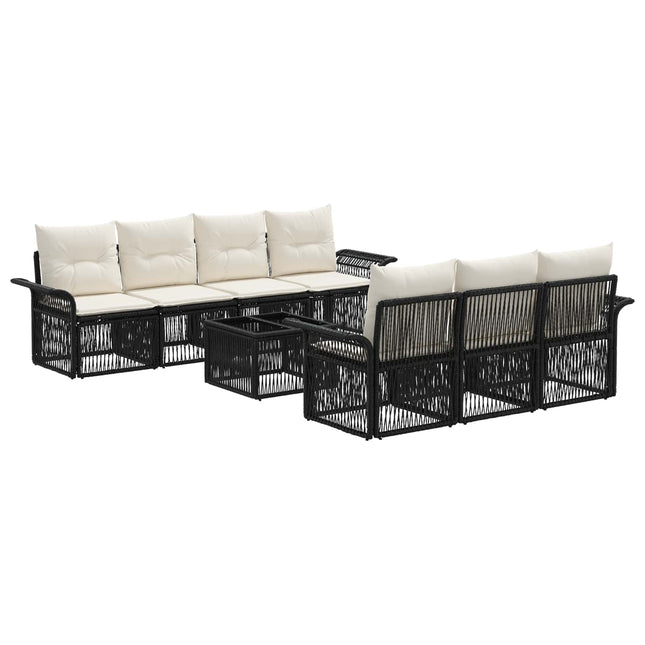 Havesofa Sæt 8 stk. Sort polyrattan