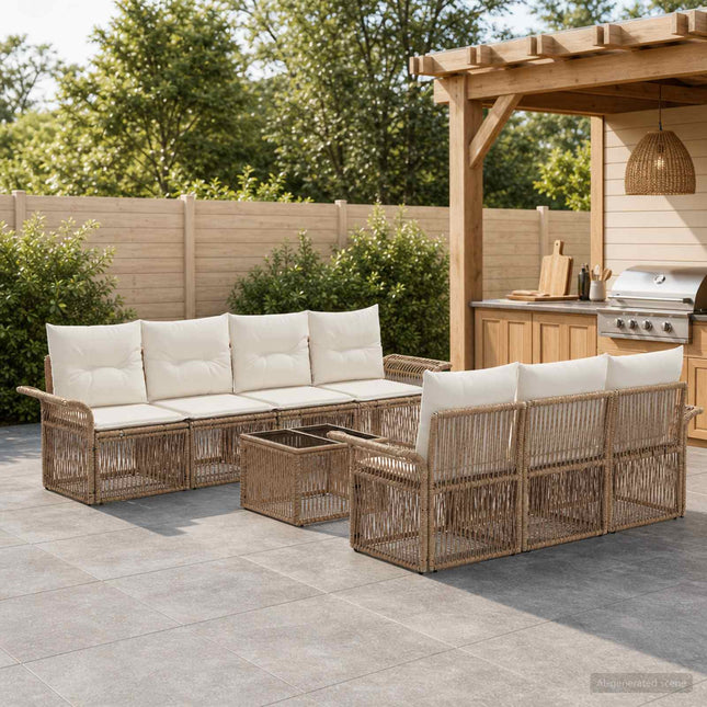 Havesofa Sæt 8 stk. Beige polyrattan