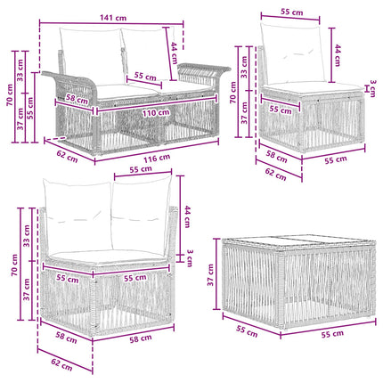 Havesofa Sæt 8 stk. Grå polyrattan