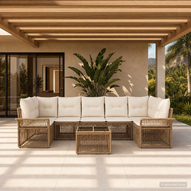 Havesofa Sæt 8 stk. Beige polyrattan