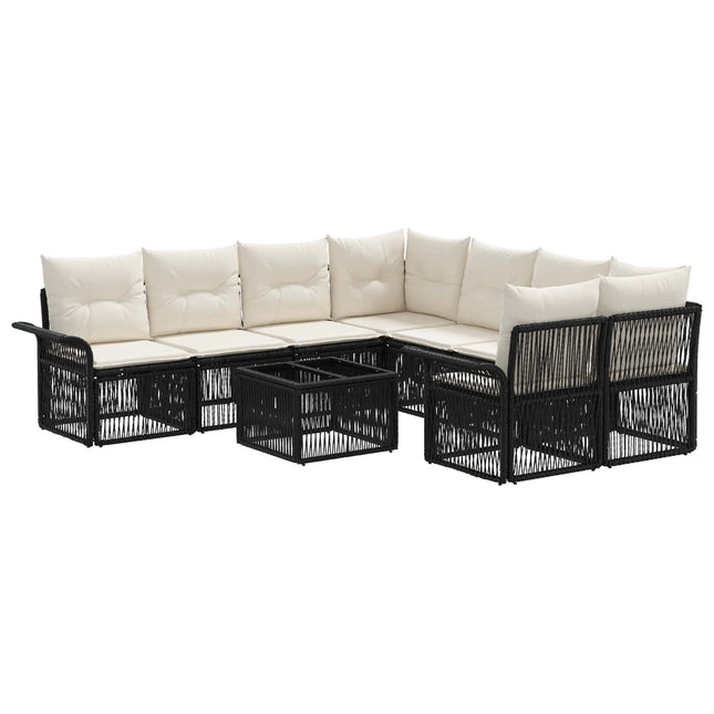Havesofa Sæt 9 stk. Sort polyrattan