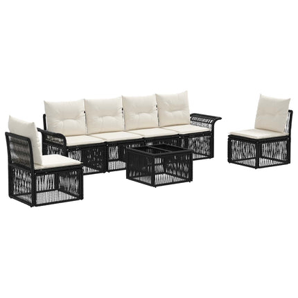Havesofa Sæt 7 stk. Sort polyrattan