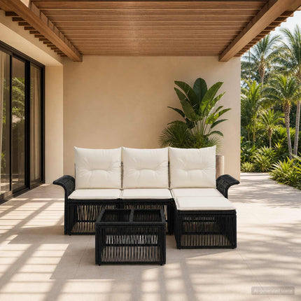 Havesofa Sæt 5 stk. Sort polyrattan