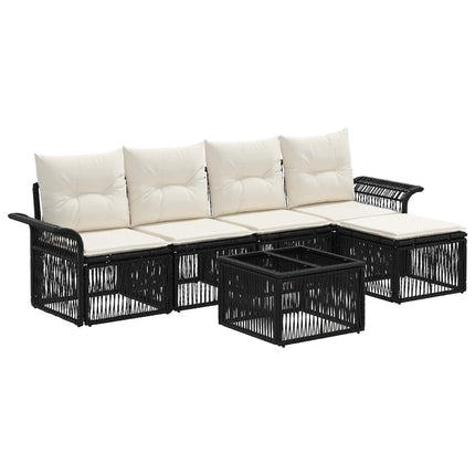 Havesofa Sæt 6 stk. Sort polyrattan